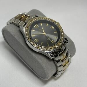 Minicci 31544 Mens Black Dial Rhinestone Bezel Quartz Watch NEW Battery
